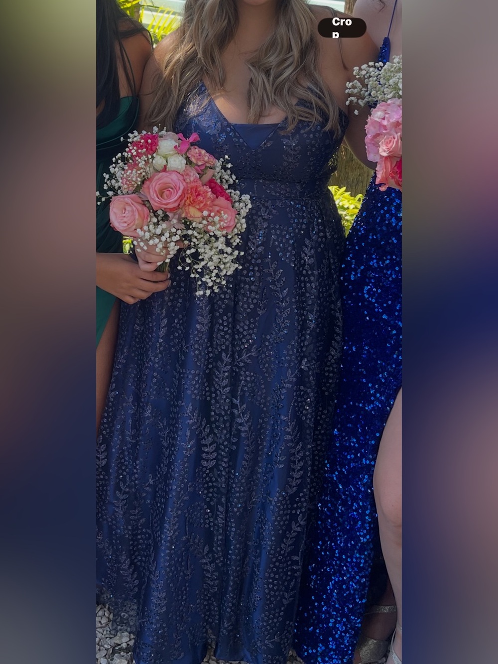 Blondie Nites Navy Embroidered V-Neck Prom Dress Junior 13